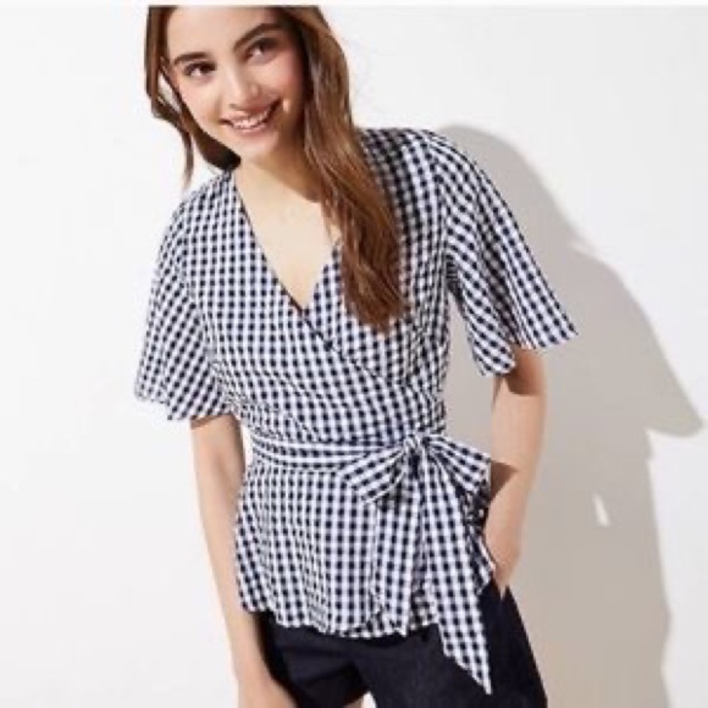 LOFT Gingham Wrap Top